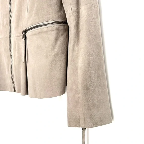 Beige Suede Moto Jacket Minimalist Biker Peplum Spring Weight Cream Size Medium - Picture 6 of 16